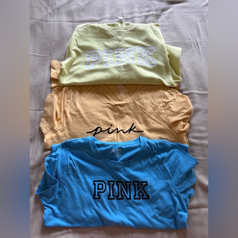 PINK Victoria's Secret Set of 3 Tees - Yellow, Orange, Blue